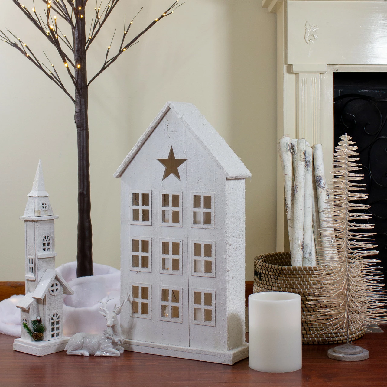 Northlight 30" Snow-Covered Rustic White Wooden House Christmas Tabletop - Image 2
