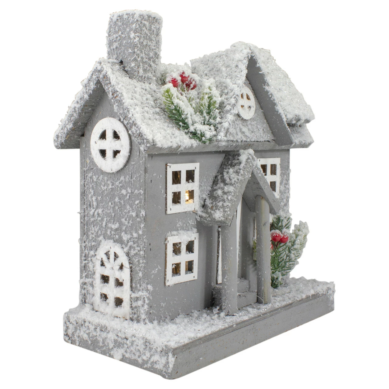 Northlight Lighted White And Gray Snowy House Christmas Tabletop Decoration - Image 3