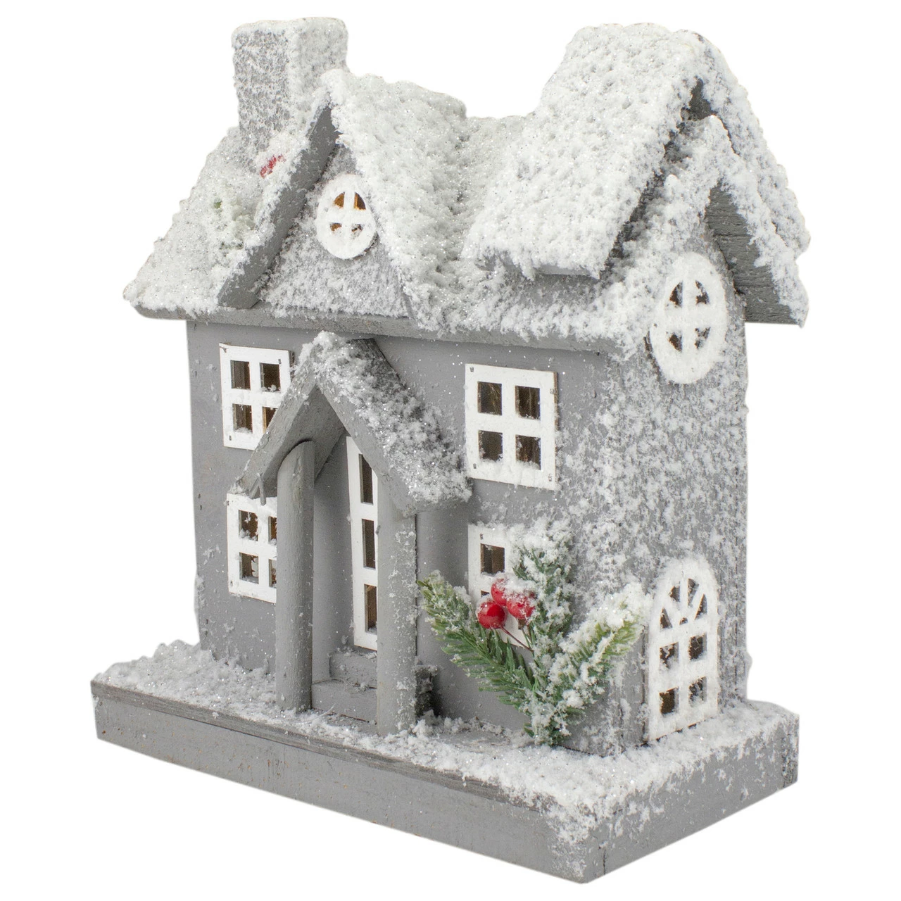 Northlight Lighted White And Gray Snowy House Christmas Tabletop Decoration - Image 2