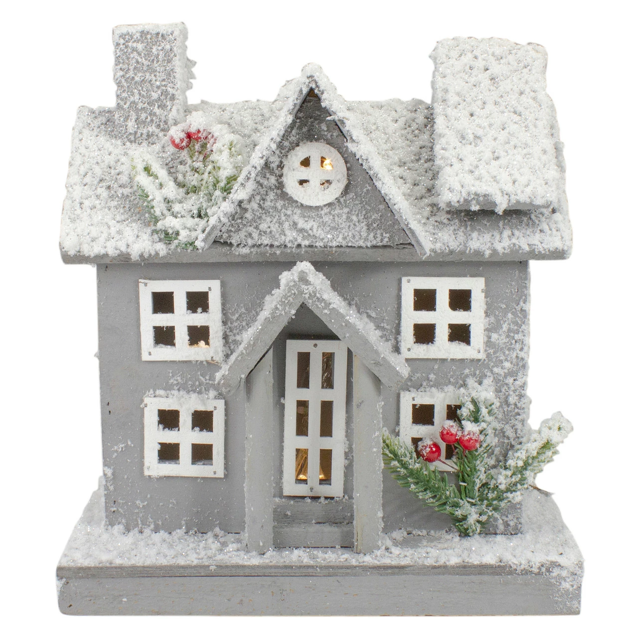 Northlight Lighted White And Gray Snowy House Christmas Tabletop Decoration