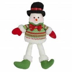 Northlight 18" Red And Green Sitting Smiling Snowman Christmas Figure