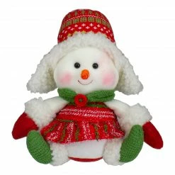 Northlight 8" Red And Green Sitting Snowman Girl Christmas Figure
