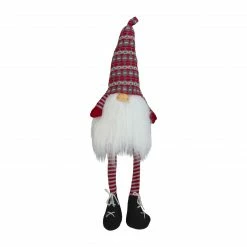 Northlight 23" Red And Gray Striped Christmas Santa Gnome With Dangling Legs