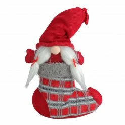 Northlight 14.5" Red And Gray "Isolde" Gnome In Christmas Stocking Tabletop Decoration