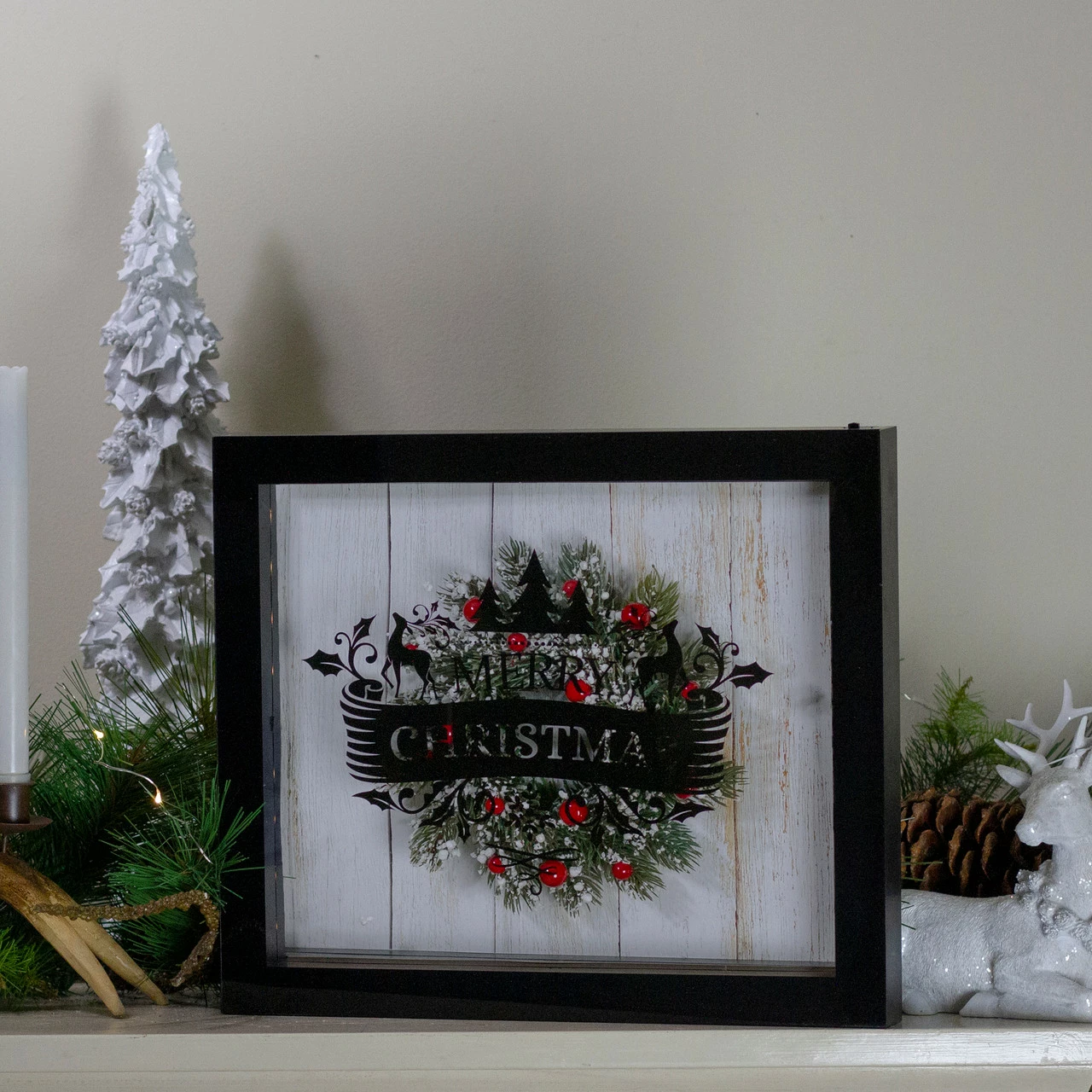Northlight 14" Black Framed 3D "Merry Christmas" LED Christmas Box Decor 2 Northlight 14" Black Framed 3D "Merry Christmas" LED Christmas Box Decor - Image 2