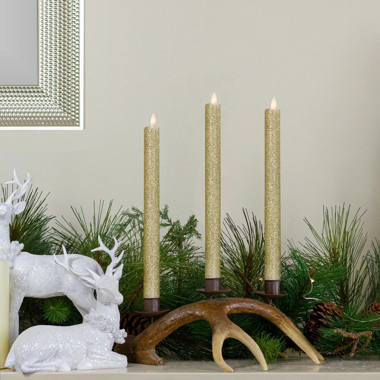 Northlight Set 2 Gold Glittered Flameless LED Taper Christmas Candles 11" 5 Northlight Set 2 Gold Glittered Flameless LED Taper Christmas Candles 11" - Image 5