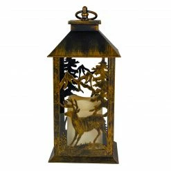 Northlight 13.5" Deer And Tree Christmas Lantern With Flameless LED Candle
