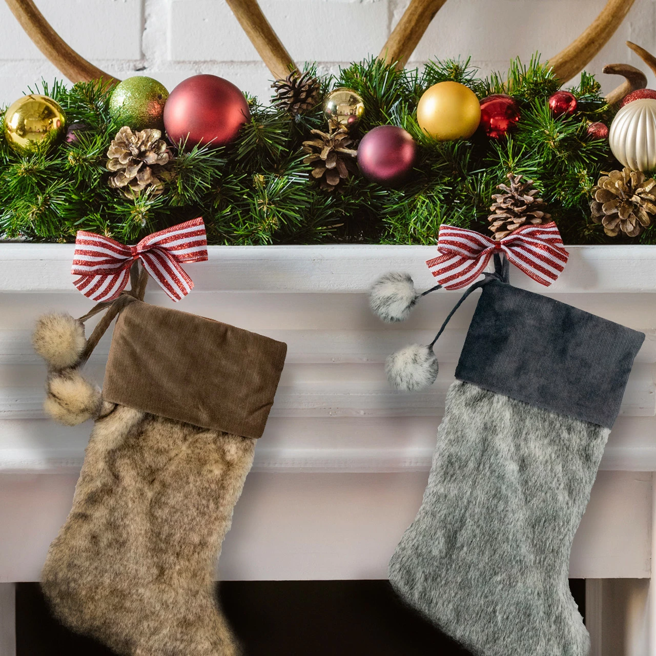 Northlight 20.5-Inch Brown Christmas Stocking With Corduroy Cuff And Pom Poms 3 Northlight 20.5-Inch Brown Christmas Stocking With Corduroy Cuff And Pom Poms - Image 3