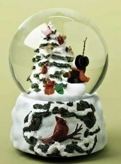 Roman 5.5" Musical Snowman Conducting Cardinal Bird Chorus Christmas Glitterdome