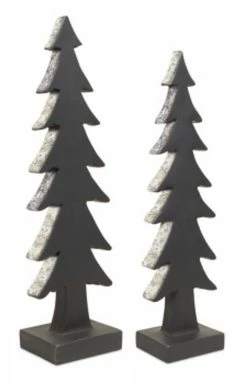 Diva At Home Set Of 2 Gray Glitter Edging Christmas Tree Silhouette Tabletop Decor 22"