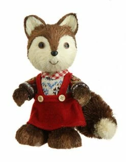 Raz 9" Bristly Brown Female Fox Cub In Red Jumper And Collared Sweater Christmas Table Top Figure