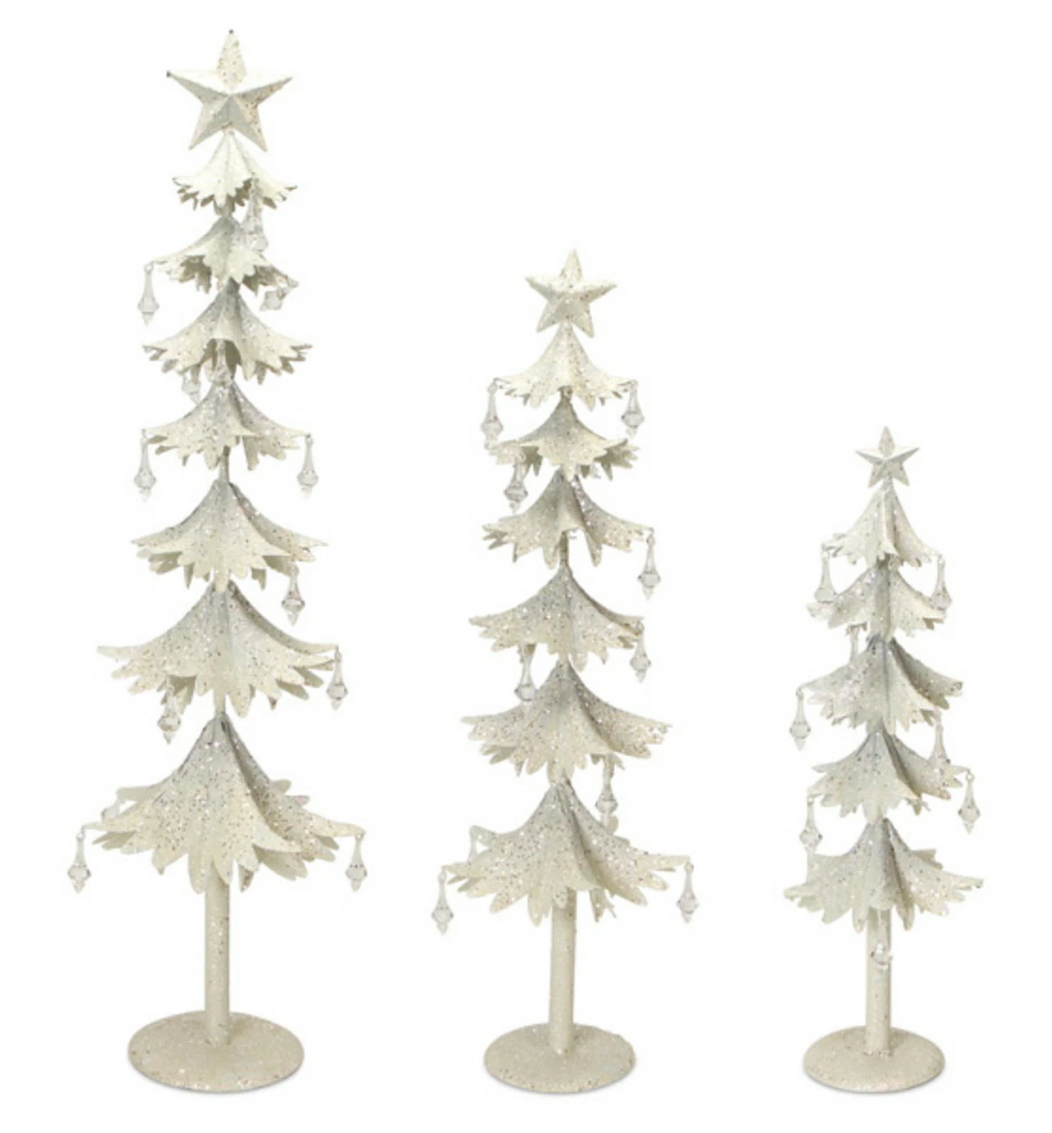 Melrose Set Of 3 White And Clear Gem Accented Tabletop Christmas Tree 33"