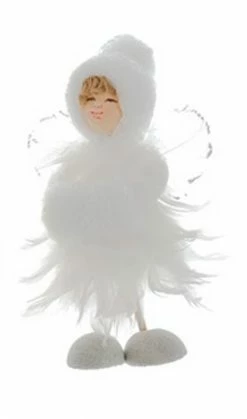 Allstate 7" Ice Palace Vintage-Style White Glittered Feather Fairy With Muff Christmas Table Top Decoration