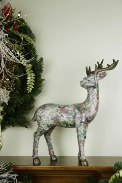 Gallerie II 19" Victorian Holly Berry Decoupage Stag Deer Reindeer With Turned Head Table Top Decoration