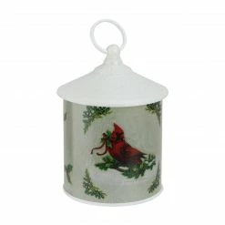 Roman 7.5" White And Red Battery Operated LED Lighted Resting Cardinal Scene Christmas Lantern