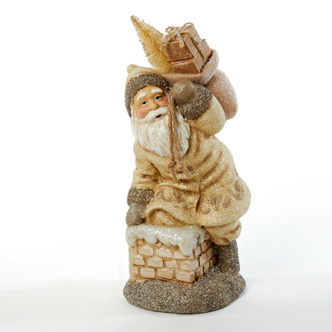 Kurt Adler 11.75" Brown And White Glittered Christmas Tabletop Decor