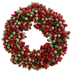 Raz 6.5" Frosted Red And Green Holly And Berries Christmas Pillar Candle Ring