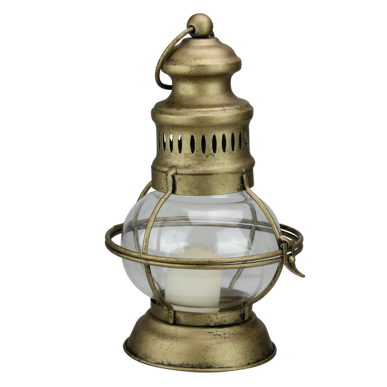 Raz 10β Golden Antique Style Weathered Glass Christmas Candle Lantern - Image 2