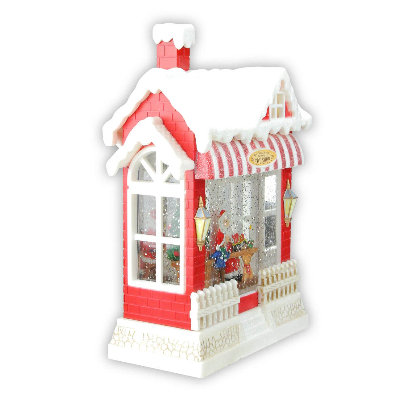 Raz 10" Red And White LED Glittered Santa's Toy Shop Building Christmas Tabletop Decor - Image 2