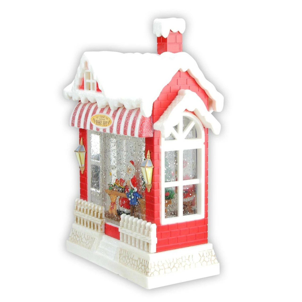 Raz 10" Red And White LED Glittered Santa's Toy Shop Building Christmas Tabletop Decor - Image 3