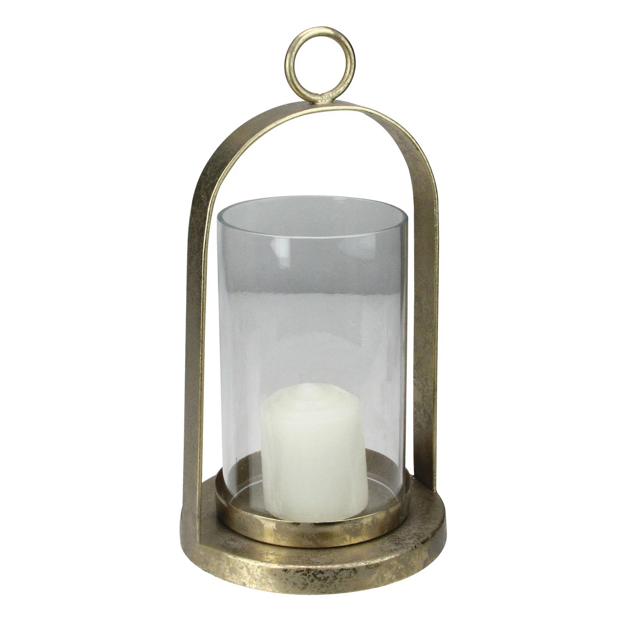 Raz 8.5β Antique-Styled Golden Weathered Christmas Pillar Candle Lantern