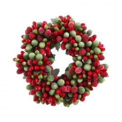 Raz 4" Frosted Red And Green Holly And Berries Christmas Votive Candle Ring