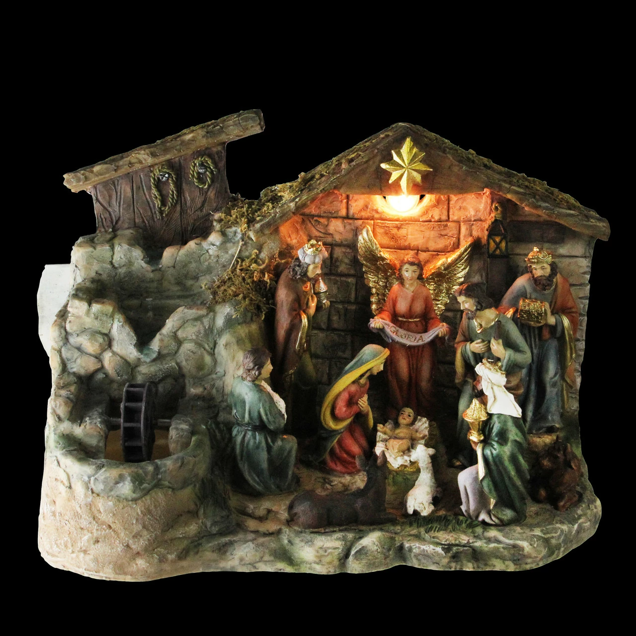 Northlight 11-Piece Pre-Lit Brown Christmas Nativity Figurine Set With Water Fountain 11" - Warm White Light - Image 2