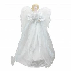 Roman 22" White And Silver Glitter Angel With Star Hanging Christmas Decoration