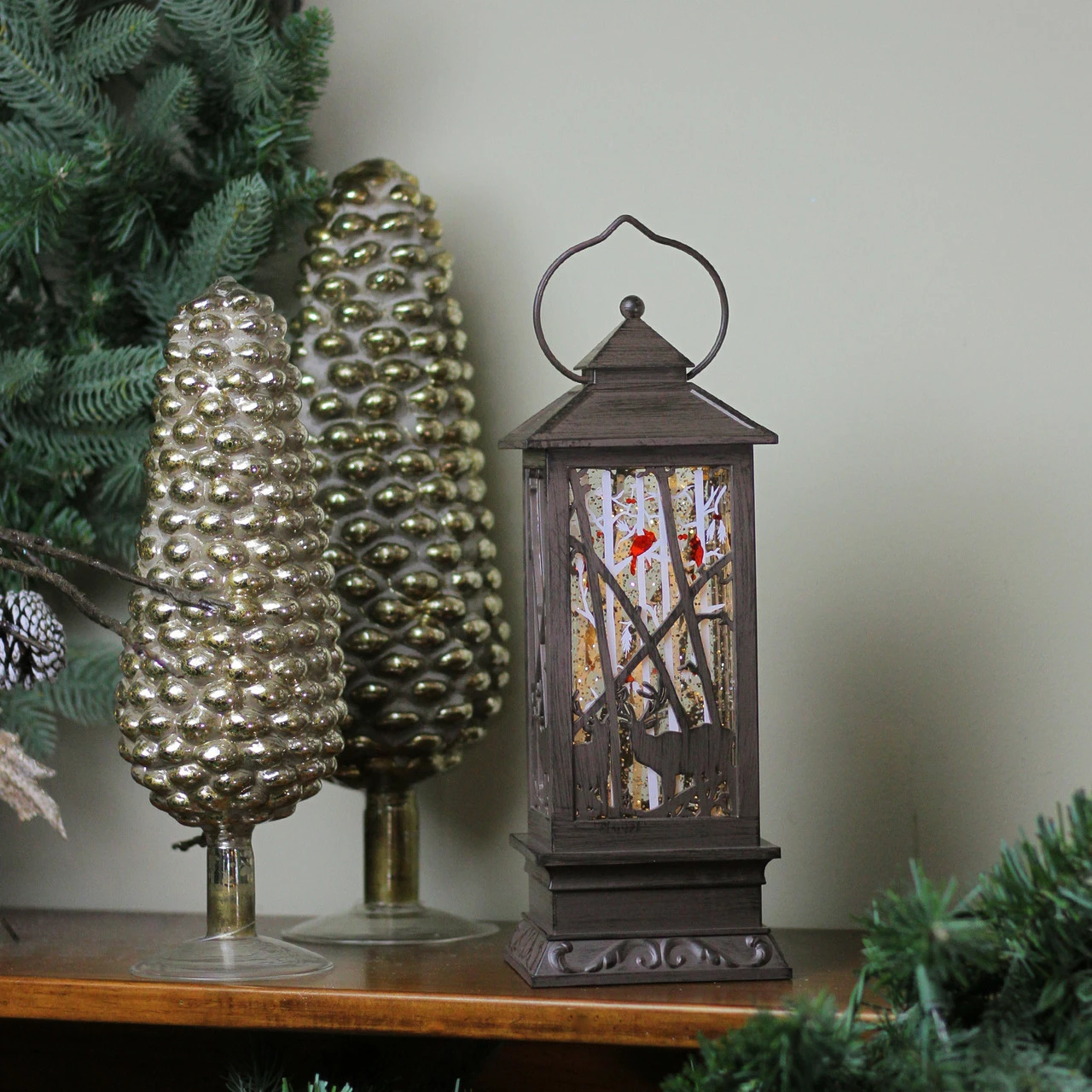 Roman 11" Deer With Cardinals LED Lighted Christmas Lantern - Image 3