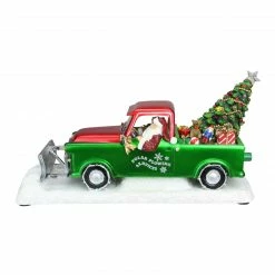 Roman 11" Green And Red Musical LED Lighted Polar Plowing Truck With Santa Claus Decoration