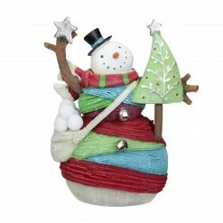 Roman 6.75" Striped Yarn Wrapped Snowman With Tree Christmas Figure Decoration