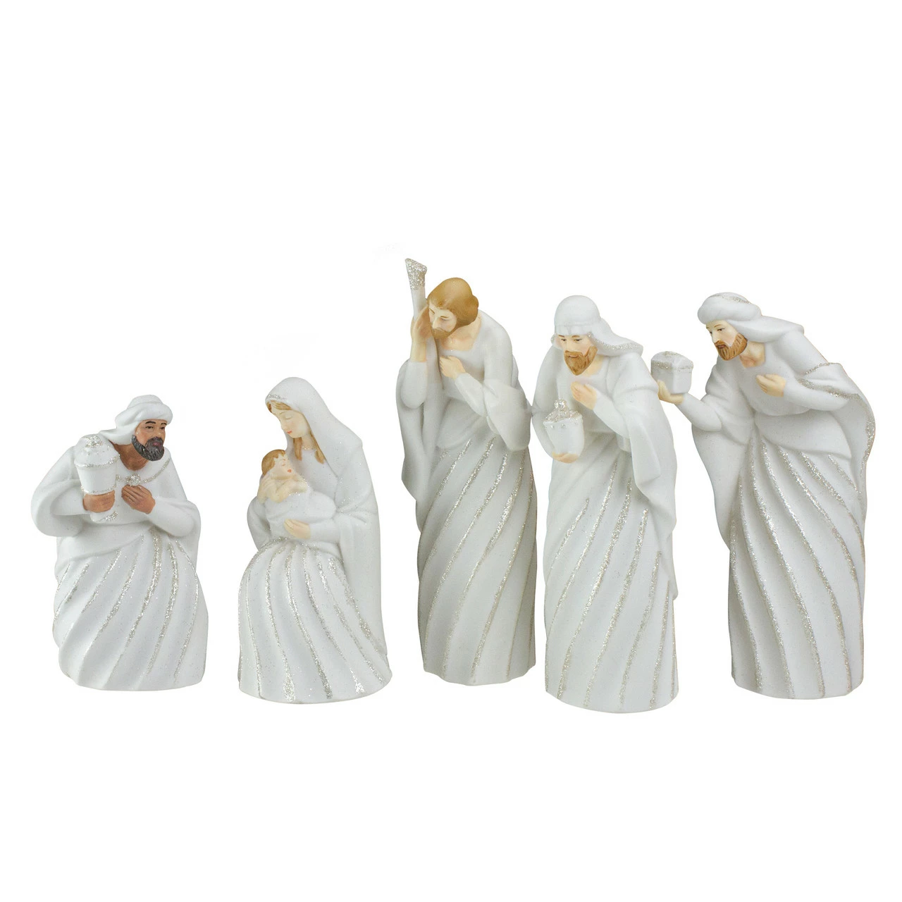 Roman 5pc White And Silver Holy Family With Men Christmas Nativity Figure Set 7.25"