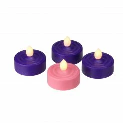 Roman Set Of 4 LED Lighted Christmas Purple And Pink Tea Light Candles