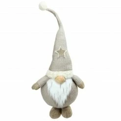 Northlight 29.5" Gray And White Plush And Portly Champagne Gnome Christmas Tabletop Figure