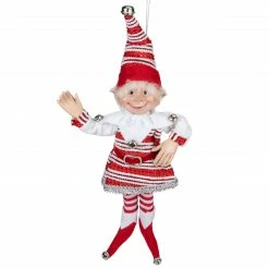 Select Artificials 13" Red And White Peppermint Striped Elf With Jingle Bells