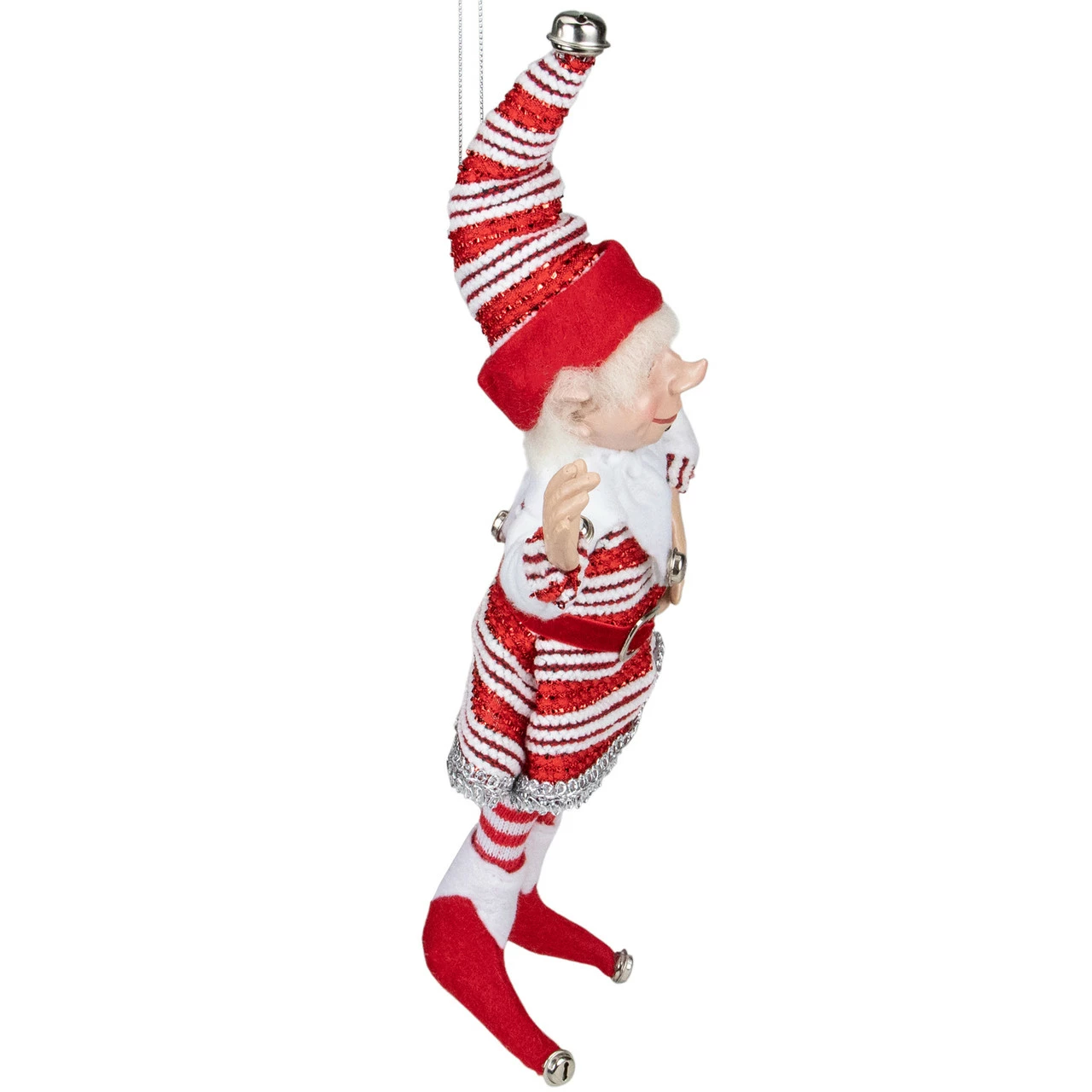 Select Artificials 13" Red And White Peppermint Striped Elf With Jingle Bells 3 Select Artificials 13" Red And White Peppermint Striped Elf With Jingle Bells - Image 3