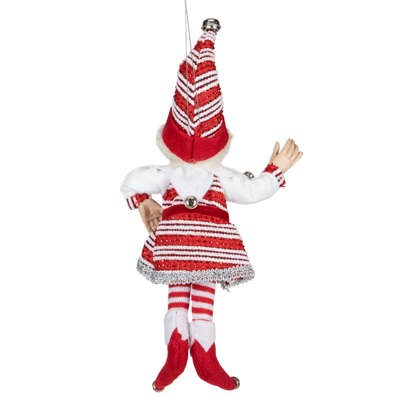 Select Artificials 13" Red And White Peppermint Striped Elf With Jingle Bells 4 Select Artificials 13" Red And White Peppermint Striped Elf With Jingle Bells - Image 4