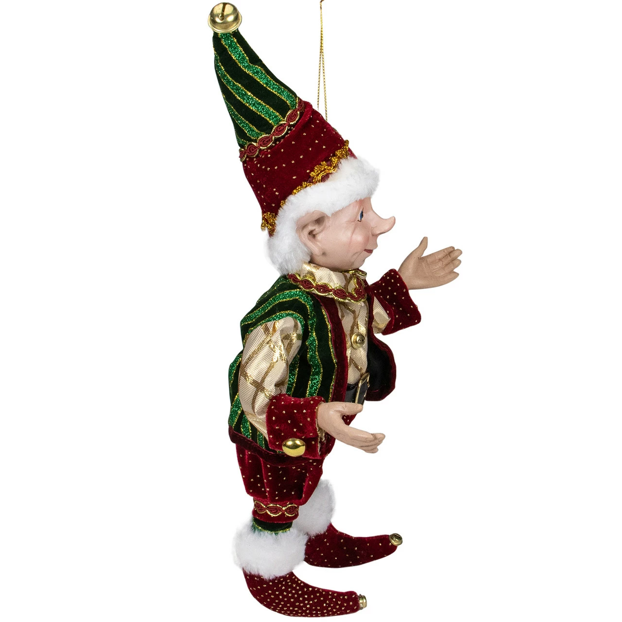 Select Artificials 13" Burgundy And Gold Festive Chubby Christmas Elf With Bells - Image 5