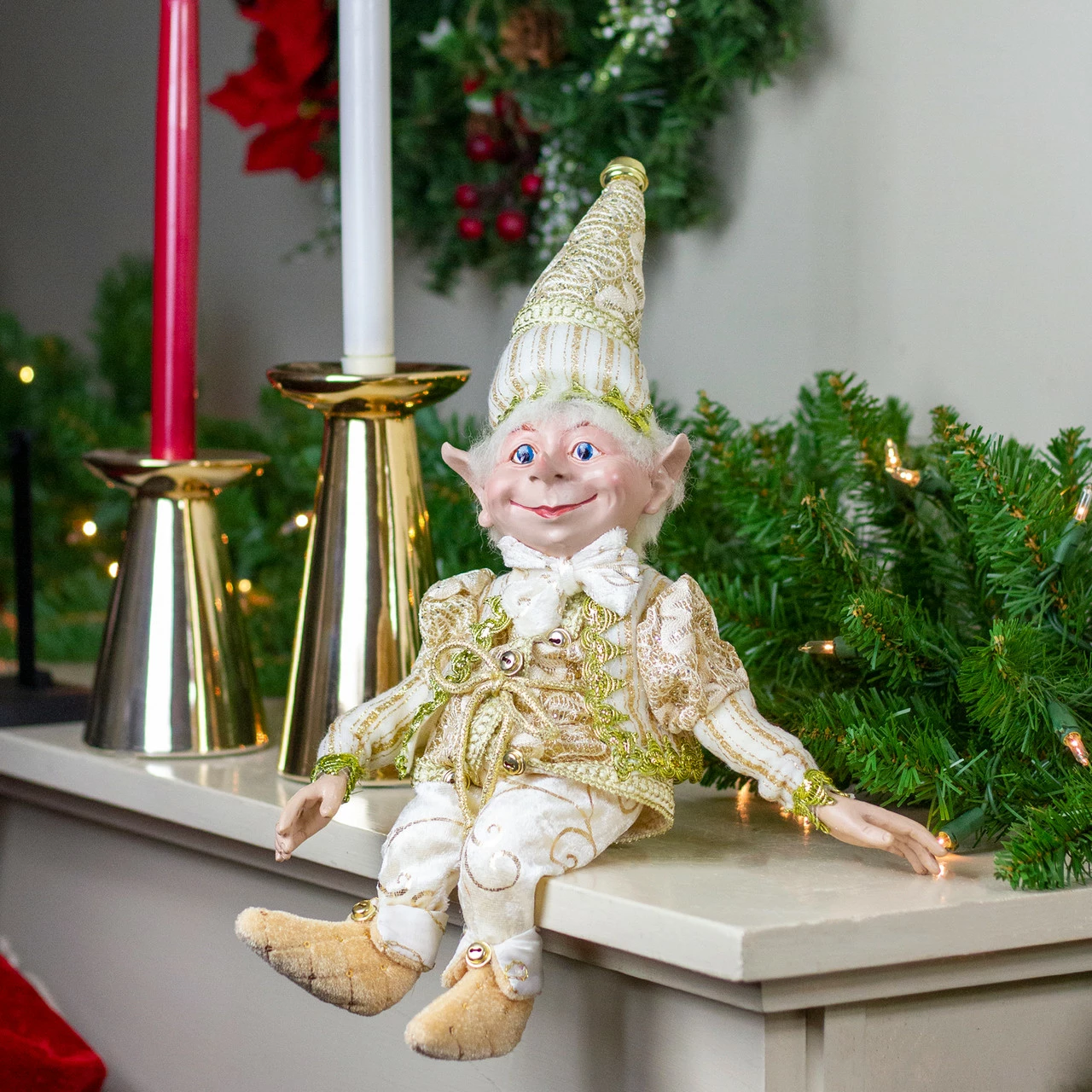 Select Artificials 13" Royal Gold And Beige Chubby Christmas Bendable Table Top Elf 2 Select Artificials 13" Royal Gold And Beige Chubby Christmas Bendable Table Top Elf - Image 2