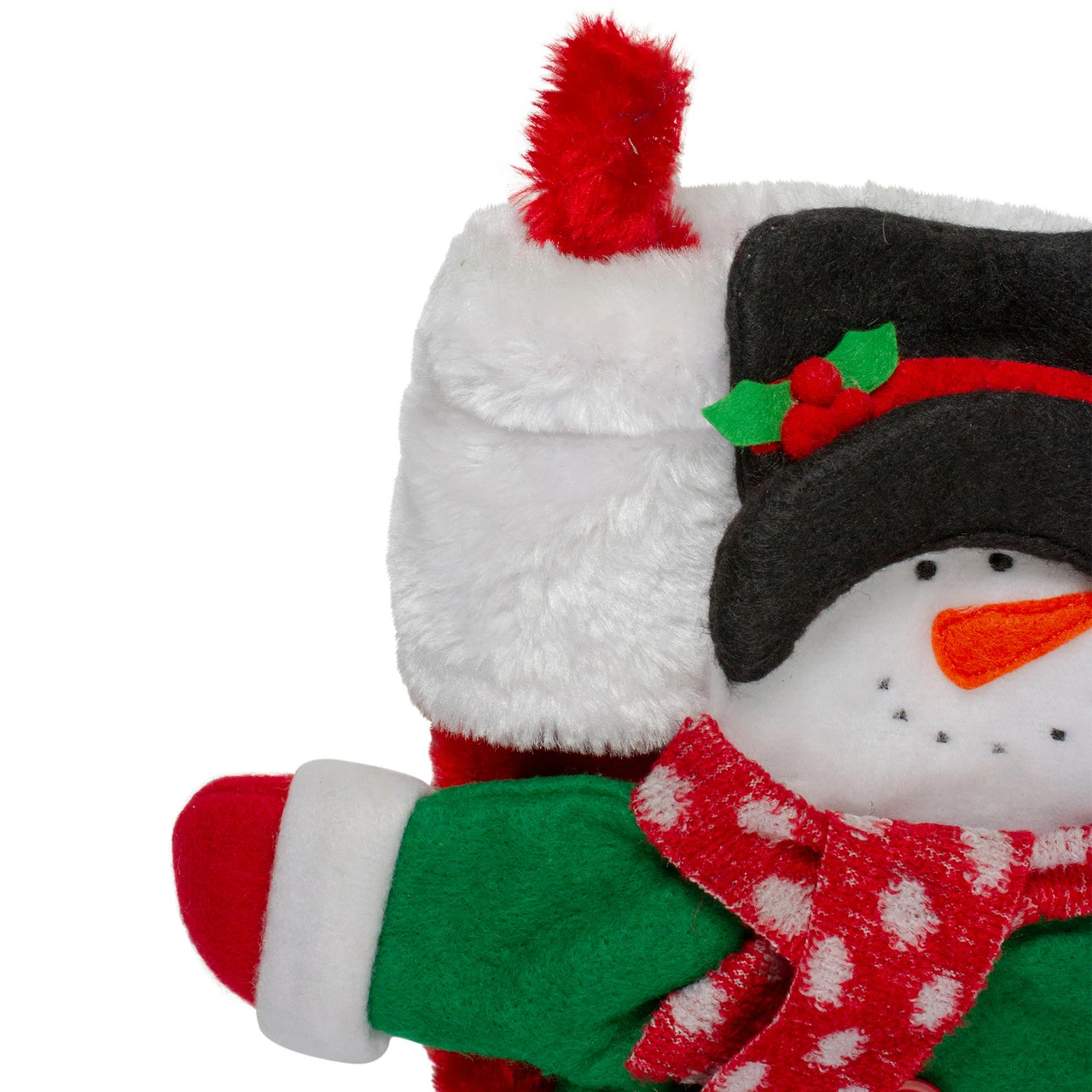 CC Christmas Decor 16" Plush Red And White Christmas Stocking With A Snowman Wine Bottle Sleeve - Image 3