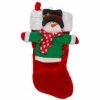 CC Christmas Decor 16" Plush Red And White Christmas Stocking With A Snowman Wine Bottle Sleeve