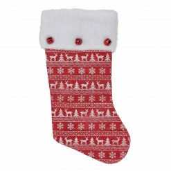 St. Nick's Choice 18" White And Red Metallic Felt Christmas Stocking With Jingle Bells