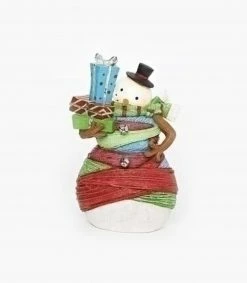 Roman 7" Vibrantly Colored Striped And Yarn Wrapped Snowman With Gifts Christmas Figure