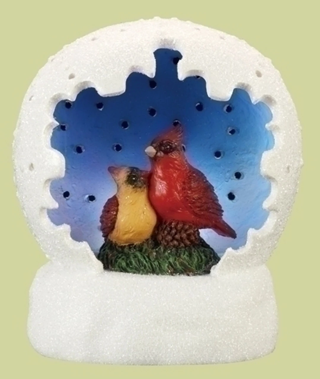 Roman 4" White And Blue LED Lighted Cardinal Pair Christmas Tabletop Dome