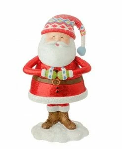 Raz 7.5" Red And White Santa Holding Tummy Glitter Drenched Christmas Figurine