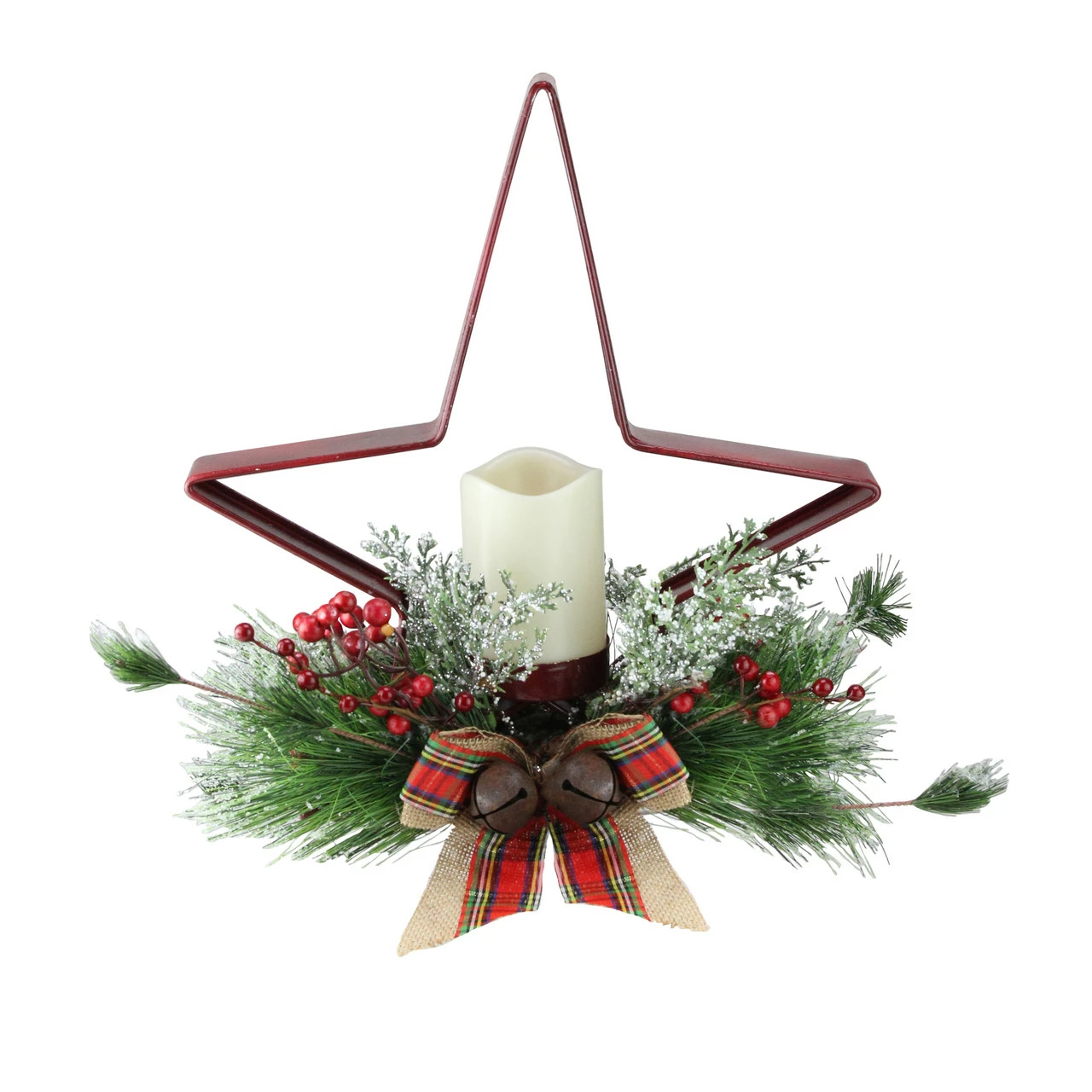 Gerson Company/Gil Division 15" Battery Operated Green And Red Christmas Pine Needle Candle Holder