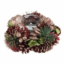 Northlight 7.5" Pink And Gold Embellished With Glitter Pine Cone Christmas Votive Candle Holder