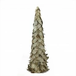A & B Floral 24" Gray And White Glittered Cone Tree Christmas Tabletop Decor