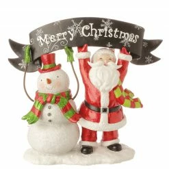 Raz 10.5" Red And White Snowman With Santa Claus Tabletop Decor