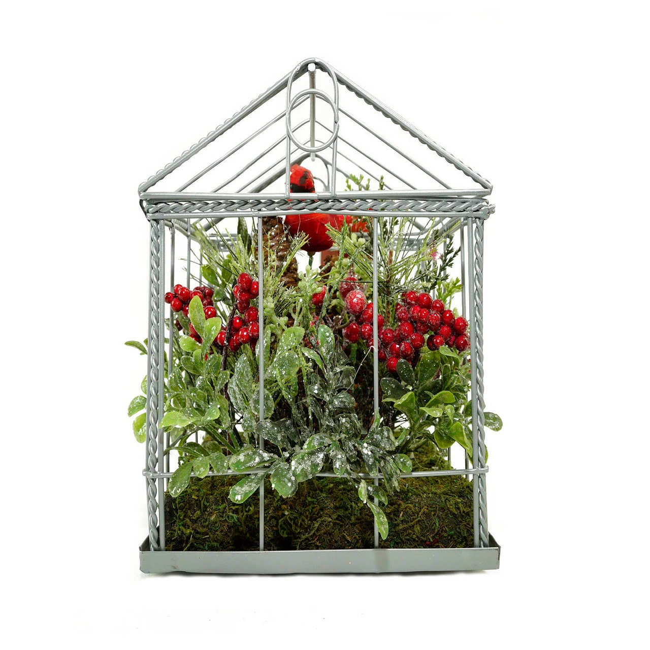 Northlight 9" Red And Green Cardinal Boxwood Artificial Christmas Greenhouse Arrangement - Image 2